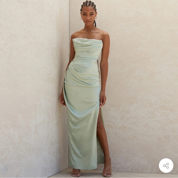 green emerald velvet dress ZAPAKA Women Dusty Sage Long Formal Dress Mermaid Spaghetti Straps Floral Wedding Guest Dress with Slit, Dusty Sage / AU16 main image 1
